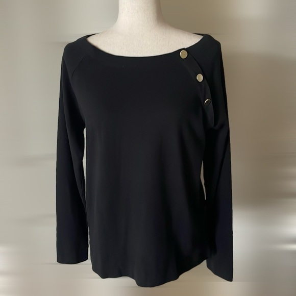 Loft Button Trim Long Sleeve Tee Black M - Picture 1 of 6